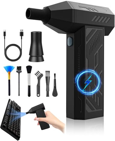 Alongstar Compressed Air Duster 4 Gear Adjustable 130000RPM Electric Air Duster for Computer Keyboard, Rechargeable Cordless Air Duster for Outdoors, Car, Home Cleaning (Black)