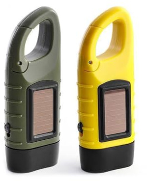 Wind Up Torch Solar and Hand Crank Rechargeable Camping Torch with Carabiner, Emergency LED Flashlight 2 Pack for Hiking Climbing Outdoor Survival and Daily Use, Dynamo Power Portable Light