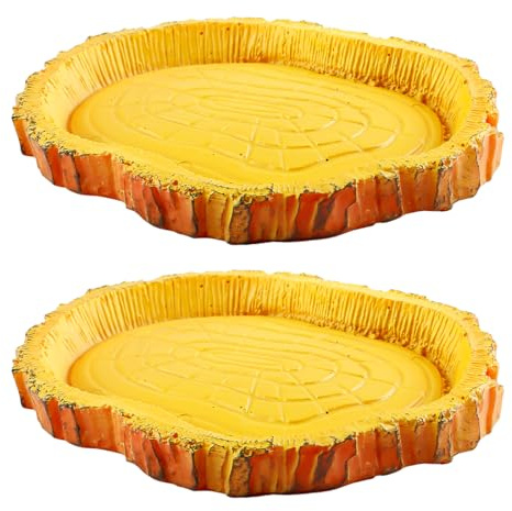 Lotsdonxia 2 Pcs Reptile Water & Food Bowl Set – Realistic Tree Bark Texture, Easy-Clean Dish for Frogs, Geckos, Snakes, Lizards, Chameleons
