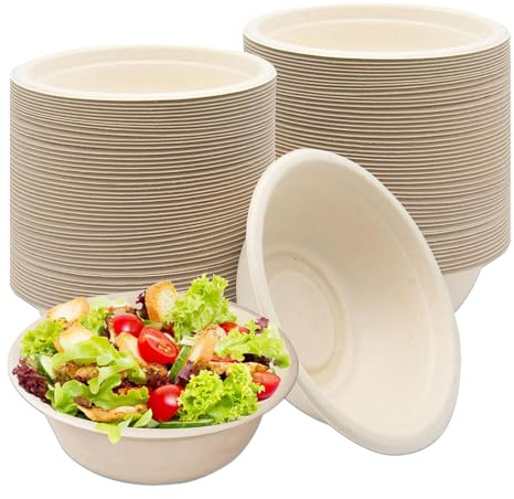 Suppenschalen Einweg, 100 Stück Einmalig Suppenschalen aus Zuckerrohr, 350 ml Pappschalen Einweg Suppenschüssel, Heim Kompostierbar Partyschalen, für Picknick, Geburtstag, Grillen, Party(Braun)