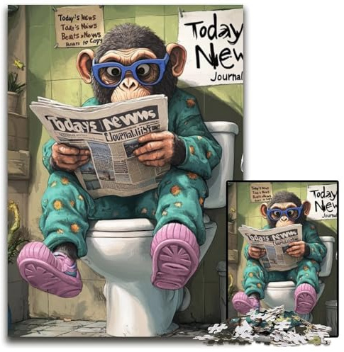 Puzzles pour Adultes 1000 pièces Chimpanzé aux Toilettes Puzzles pour Adultes Casse-tête Stimulant pour Adolescents, soirée de Jeux en Famille Amusante 26x38cm/10,23x14,96 Pouces