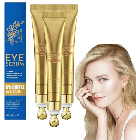 Crème contour des yeux à 6% de caféine avec acide hyaluronique et peptides - Soin pour le contour oculaire contre les cernes, sérum au rétinol pour atténuer les ridules, Convient aux yeux (3 pièces)