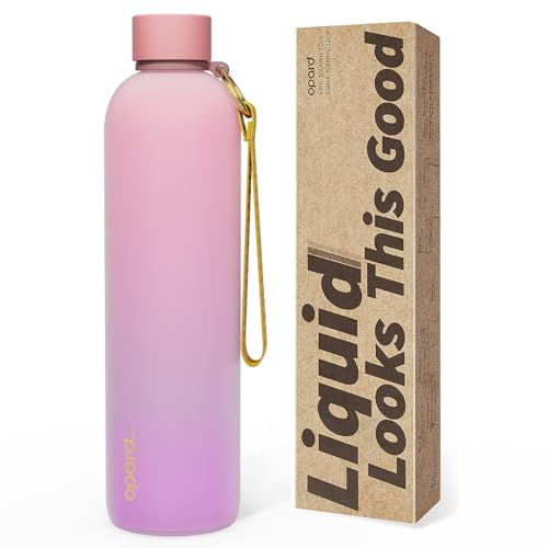 Opard Slim Pro Trinkflasche 1L,Auslaufsicher Wasserflasche SportBPA Frei, SpulmaschinenfestKunststoff Sportflasche Kohlensauregeeignet mit Schraubverschluss furGym Fitness Uni Outdoor