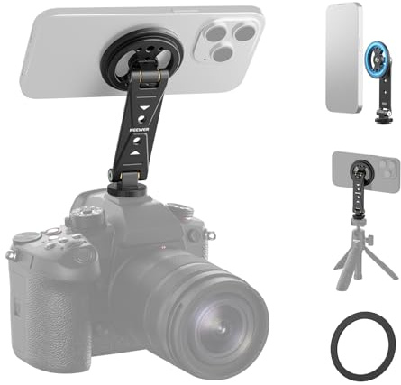 NEEWER Magnetic Phone Tripod Mount with Cold Shoe, Metal Portable Smartphone Holder Adapter for Tripod Camera Mounting Compatible with MagSafe iPhone Samsung Huawei Android for Video Recording, DS031