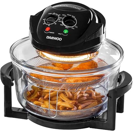 Daewoo 17L Halogen Air Fryer Oven with Extender Ring, 2025 Model – Large Family Capacity, Self-Cleaning, Adjustable Temp & Timer, Includes Racks, Mesh Baskets, Tongs & Accessories