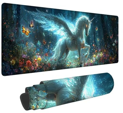 Tapis de Souris de Jeu, 1400 x 600 mm XXL Tapis Souris Gaming Grand, Antidérapant Étanche, Extended Long Clavier Mouse Pad, Accessoire Bureau, pour Gamer, Ordinateur, PC (La Licorne de la forêt) X-668