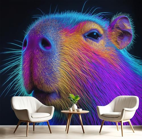 Tapete 3D Fototapete Farbe Linien-Capybara 350X260Cm Wandbild Fototapeten,Realistische Tiere Tapeten Wandtapete Schlafzimmer Wohnzimmer Tv Hintergrund Wand Moderne Wanddeko