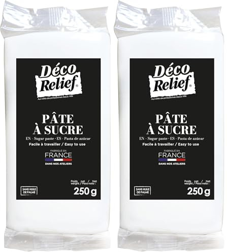 Déco Relief - Pâte à Sucre Blanche 250 g - Pâte à Sucre Professionnelle pour Gâteaux, Pâtisserie - Coloris Blanc - Fabriquée en France (Lot de 2)