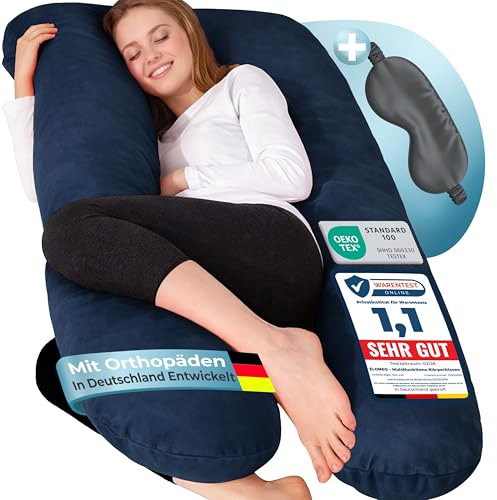 ELONEO NEU Seitenschläferkissen mit Bezug | Stillkissen | Schwangerschaftskissen XXL | Pregnancy Pillow | Komfortkissen für die Schwangerschaft | Lesekissen waschbar, blau
