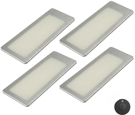 kalb | TooFlatXL LED Unterbauleuchten 1-4er Set mit MonoDot Funkschalter 12V 7W ultraflach 4mm mit XL Lichtfeld 155x55mm Plug&Play mit Netzteil Edelstahl gebürstet 3000K 4000K (4, Neutralweiß)