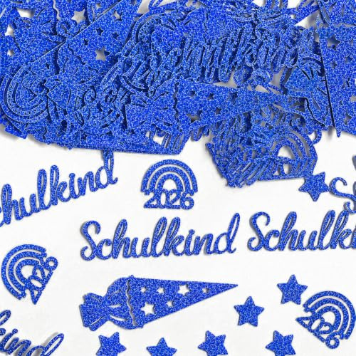 100 Stück Tischdeko Einschulung, Blau Einschulung Deko Junge 2026 Konfetti | Glänzend Streudeko Einschulung, Tischdeko Schulanfang mit ABC 123 Motiven, Schulkind Deko Konfetti für Einschulung Party