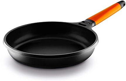 Fundix 24 cm - Padella Antiaderente per frittura, in ghisa di Alluminio, Adatta all'induzione, con Manico Removibile Arancione