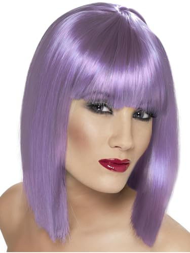 Smiffys Glam Perücke, Lila, Kurz, abgerundet mit Pony Halloween