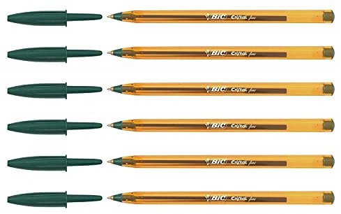 BIC Set di 6 penne a sfera CRISTAL sottile, punta fine, colore: verde
