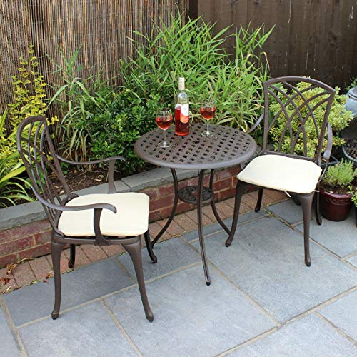CHARLES BENTLEY Cast Aluminium Bistro Set, Black with Beige Cushions, 52x51