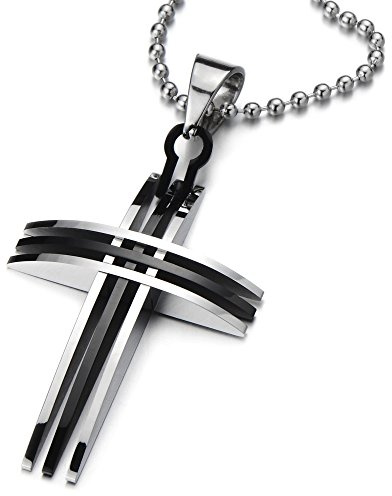 COOLSTEELANDBEYOND Minimalistisch Kreuz Anhänger Herren Halskette aus Edelstahl mit 60cm Stahl Kugelkette