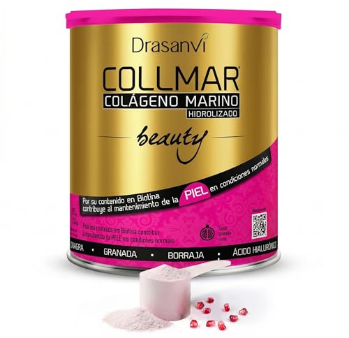 DRASANVI COLLMAR BEAUTY HUDKOLAGEN, Hydrolyserat kollagen med naturligt C-vitamin, biotin och hyaluronsyra | Vacker och hydrerad hud | Granatäpple smak | 275 GR