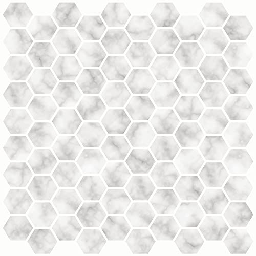 InHome NH2359 Hexagon Marble Peel and Stick Backsplash Tiles, White/Off-White, 10-in by 10-in