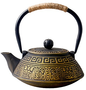 HwaGui-Teekanne Gusseisen Gold Japan Teekannen mit Sieb Infuser für Stövchen, 800ml [MEHRWEG]