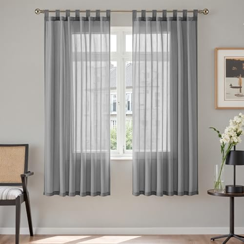 TOPICK Schlaufenschal 2er Set Gardinenschals Vorhänge H175xB140 Grau | Leinenoptik Schlaufengardinen Wohnzimmer modern Schlaufenvorhang Vorhänge Schlafzimmer landhausstil Curtains Living Room