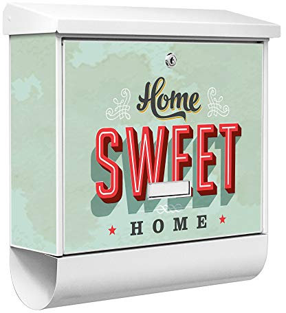 banjado® Burgwächter Briefkasten Weiß 38x39x12cm mit Motiv Home Sweet Home/Briefkasten mit Zeitungsfach/Briefkasten mit Zeitungsrolle/Postkasten inkl. Montagematerial & 2 Schlüsseln