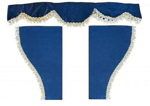 24/7 AUTO Lot de 3 rideaux décoratifs bleus en velours avec pompons blancs pour pare-soleil avant + fenêtres latérales pour camions