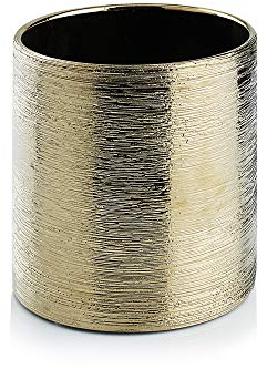 WGVI Gold Etched Ceramic Cylinder Vase Width 3.75 Height 4, Flower Arrangements, Candle Holder, Terrarium Planter Pot, Storage Container Organizer, Pen Brush Holder, Scratched Texture, 1 Piece