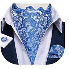 DiBanGu Light Blue Paisley Ascot Self Tie for Men Jacquard Scarf Cravat and Pocket Square Cufflinks Business Formal