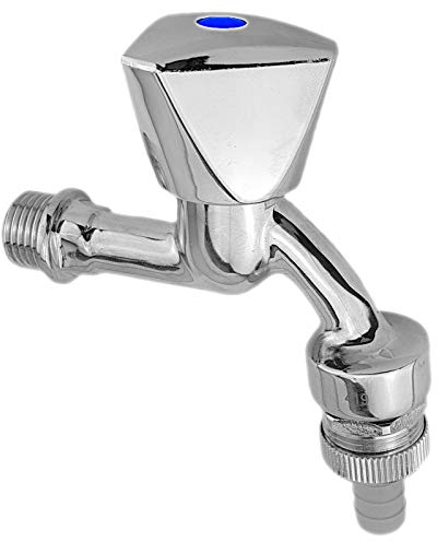 Auslaufventil aus Messing poliert verchromt 1/2 Rohr Zoll Aussengewinde AG Wandanschluß mit Rückflußverhinderer x Rohrbelüfter x Haubengriff und 3/4 Rohr Zoll Aussengewinde AG Auslauf mit Tülle DVGW