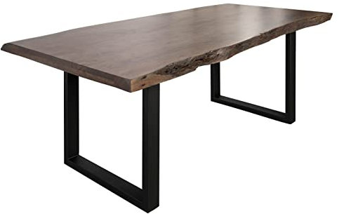 MASSIVMOEBEL24.DE | Freeform 5 Baumkantentisch aus Akazienholz - grau lackiert | U-Beine in anthrazit matt | 160x90x77 cm | Massivholztisch Baumkantentisch Esstisch