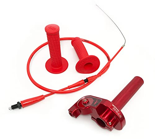 Otom OUDIMO 78 Inch 22mm Throttle Twists Grip CNC Aluminum With Throttle Cable And Handlebar Grip For 50cc 125cc 150cc 250cc Dirt Bike Motorcycle Accessories (Red, 22mm)
