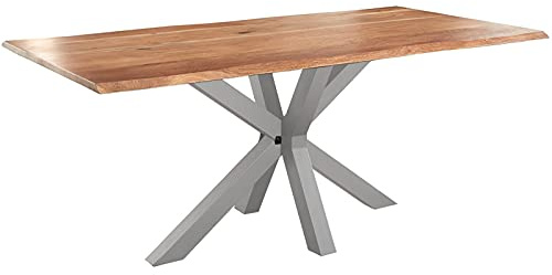 SAM Esstisch Spyro 200x100 cm Akazie Natur/Spider-Gestell Silber | massiv, Echte Baumkante, Akazienholz naturfarben, Tischplatte 26 mm, Baumkantentisch, Esszimmertisch, Metallgestell