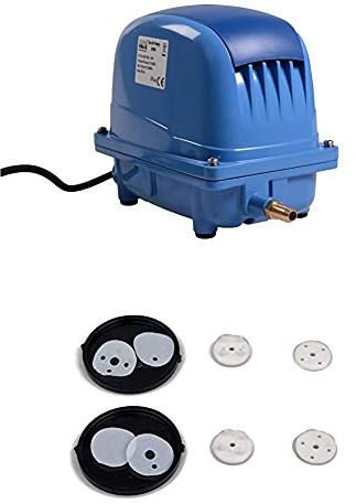 AquaForte Energiesparende Luftpumpe AP-100, 106 l/min (bei 1 m), Max. Druck: 3,8 m, 65 W + Membranenset AP-60/80/100 Membranensatz, Ersatzteil, Schwarz, Weiß