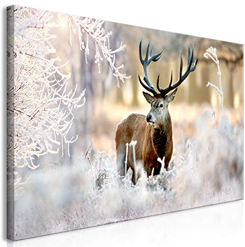 murando Wandbild Mega XXXL Hirsch Einteiliger XXL-Format Kunstdruck zur Selbstmontage Leinwandbilder moderne Bilder DIY Wanddekoration Wohnung Deko Deer Landschaft Winter