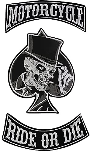 Parche de bordado de calavera de póquer para ropa de planchar en motocicleta o motociclista, apliques de ropa