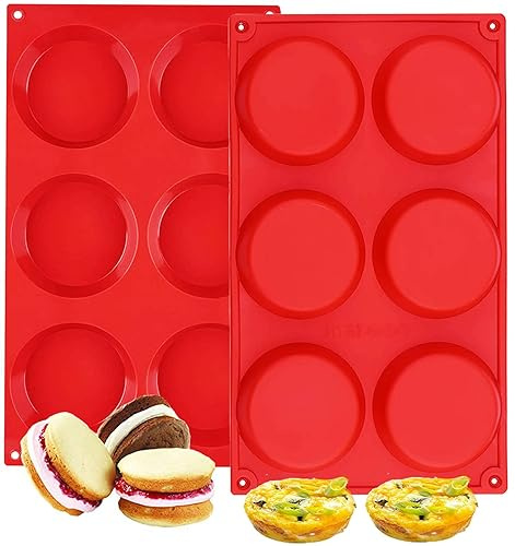 Molde de silicona para magdalenas, paquete de 2 sartenes antiadherentes para hornear pastel de Whoopie bandeja redonda de 3 pulgadas, moldes de sándwich de huevo de silicona para mini pasteles,