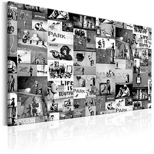 decomonkey Akustikbild Banksy 120x80 cm 1 Teilig Leinwand Modern Bilder Wandbilder XXL Schallschlucker Schallschutz Akustikdämmung Wandbild Deko Leise Street Art Collage