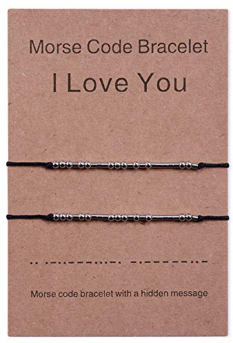 CheersLife 2 Piezas Te Amo Código Morse Pulseras Para Mujeres Parejas Amistad Hermana Relación a Juego Pulsera De Cuentas Joyería Para Niñas Niños Hombres Madre Hija Regalos Del Día De San Valentín