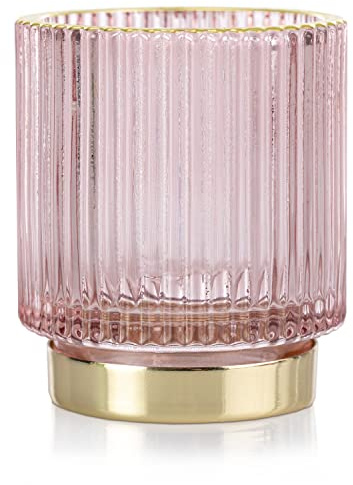 AmeliaHome Photophore en Verre 7 x 8 cm Pompey Rose Poudre Or