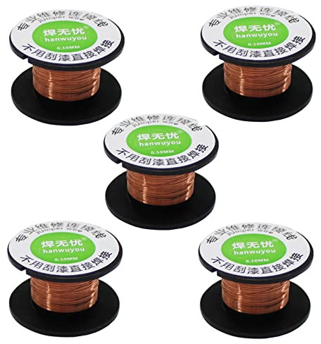 WANGCL 5Pcs 0.1mm Copper Wire, 15m Soldering Copper Wire for Transformers Motors Speakers Electromagnets