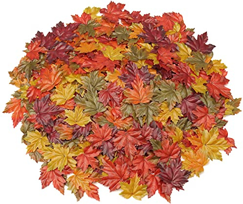 Briful 500 PCS Autumn Leaves Artificial Maple Leaves Mixed Colours, Fake Leaves Bulk Artificial Fall Leaves Silk Maple Leaves for Autumn Decor, Centerpieces, Wedding Party, Festival Décor