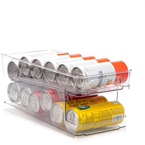 AyeVision Fridge Cans Tins Rolling Shelf Dispenser, 2-Layer Scrolling Cans Holder Tins Rack Fridge Storage Organiser Bin for Cupboard Pantry Refrigerator Freezer