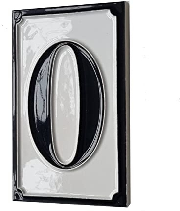 Numéros de maison en céramique italienne peints à la main - Motif simple noir - Dimensions : 11 x 7 cm (numéro 0)