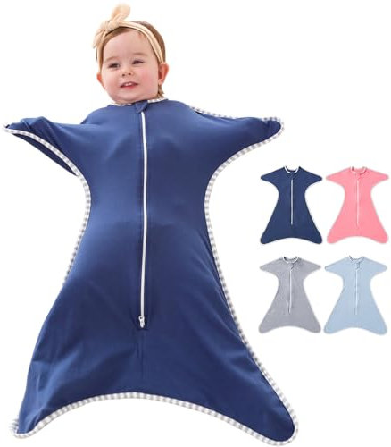 HINATAA Baby Swaddle, Schlafsack Neugeborene,Baumwolle Pucksack Atmungsaktiv,Pucksack Wickel-Schlafsack,Pucktücher für Baby 0-6 Monate (S, Navy blau)