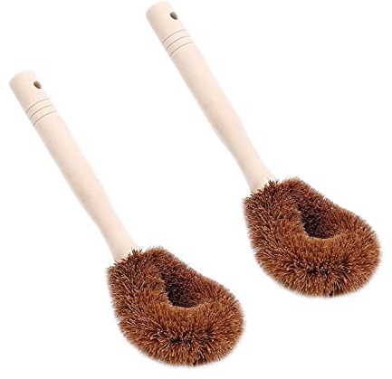 XAMIO Coconut Palm Fibre Dish Brush, Reusable Washing Up Brushes Kitchen Gadget, Long Handle Grip Scrubber, For Cleaning Glasses Dishes Pot(2 Pieces)