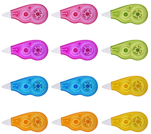 Xzeemo 12 Stück Mini Korrekturroller Pocket Mouse, 4 m x 5 mm Korrekturband, Korrekturmaus Set, Kompakt Roller für Büro Schule