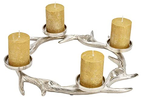 itsisa Adventskranz Geweih Metall Silber 4 Kerzenhalter, D: 46cm Adventsgesteck, Kerzenhalter, Advent, Weihnachten