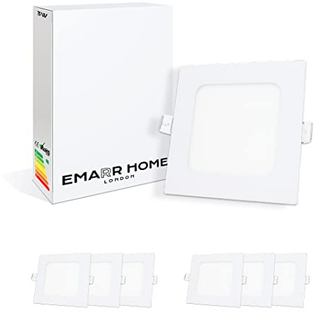Emarr Home LED Ceiling Lamps Recessed Ultra Slim Panel Lights Downlight (6 Pack) (Cool White (6500K), 6W Square (120mm))