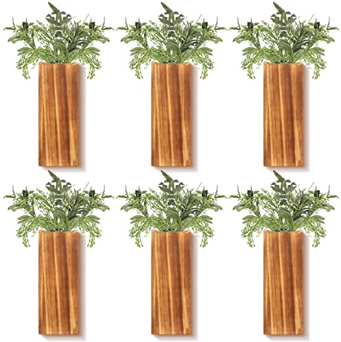 Nuanchu 6 Pack Wood Wall Planter Wooden Hanging Planter for Dried Flowers and Artificial Greenery Plants Wooden Pocket Vase Farmhouse Wall Decor for Indoor Hydroponics Plants (Natural, Wood Style)