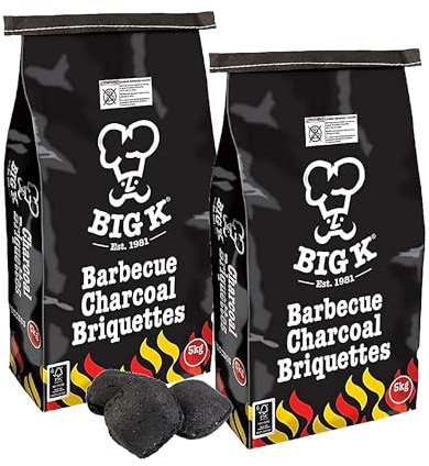 TOPLINE Big K Charcoal Grill BBQ Bundle - Pack of 2 x 5kg Barbecue Briquette Bag&300g Homefire Twizlers Wood Wool Firelighter with Card for Outdoor Barbeque Grill, Camping BBQs, Black, 51 x 26 (CB2)